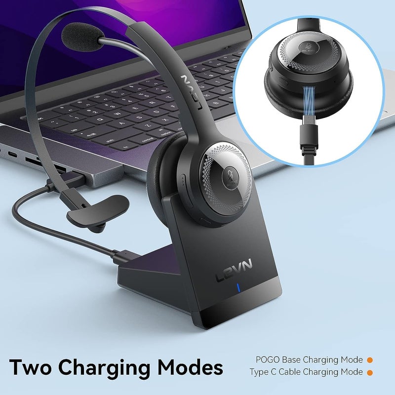 LEVN Bluetooth 5.0 Headset, Wireless Headset with Microphone (AI Noise Cancelling), 35Hrs Bluetooth Headphones with USB Dongle for PC, Suitable for Remote Work/Call Center/Zoom/Online Class/Trucker - Image 5